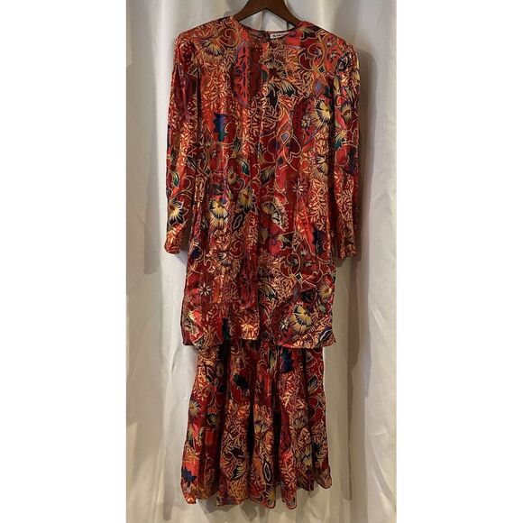The Silk Farm Vintage 2 Piece Formal Long Dress Red/Gold Metallic Size 10 - Picture 1 of 7